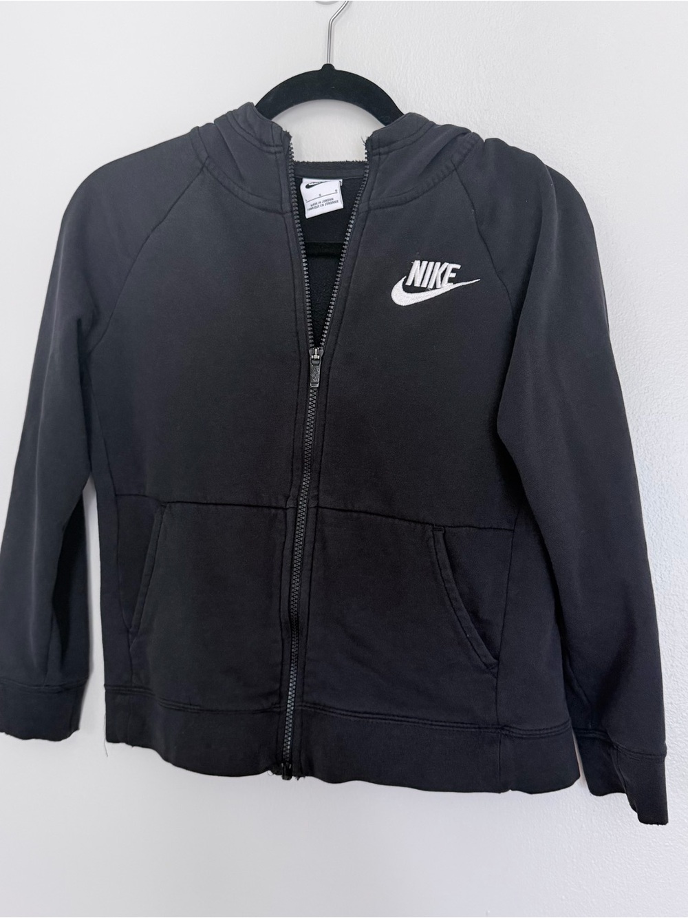 Nike Black Kids Full-Zip Hoodie with White Swoosh